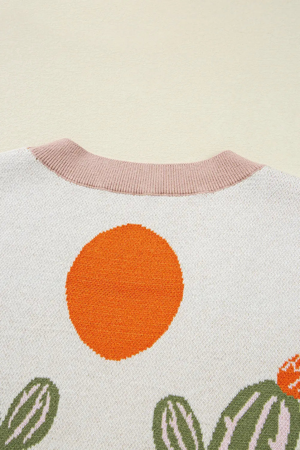 Apricot Cactus Pattern Button Front Knit Cardigan Shewin