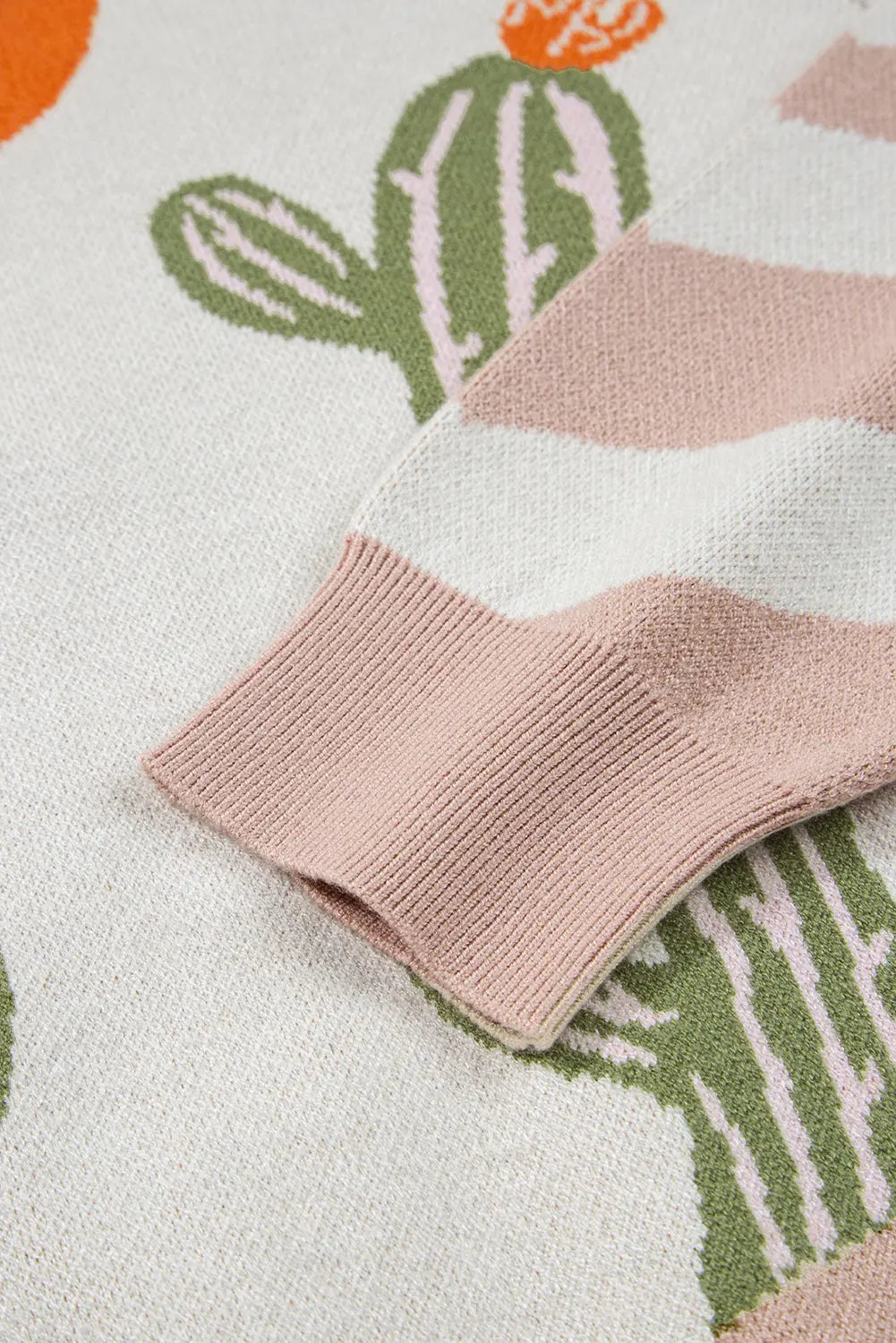 Apricot Cactus Pattern Button Front Knit Cardigan Shewin