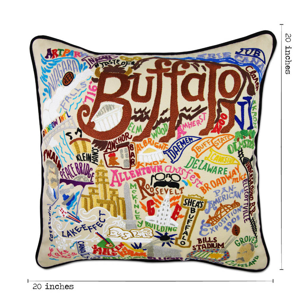 Buffalo Hand-Embroidered Pillow by CatStudio Quirks!
