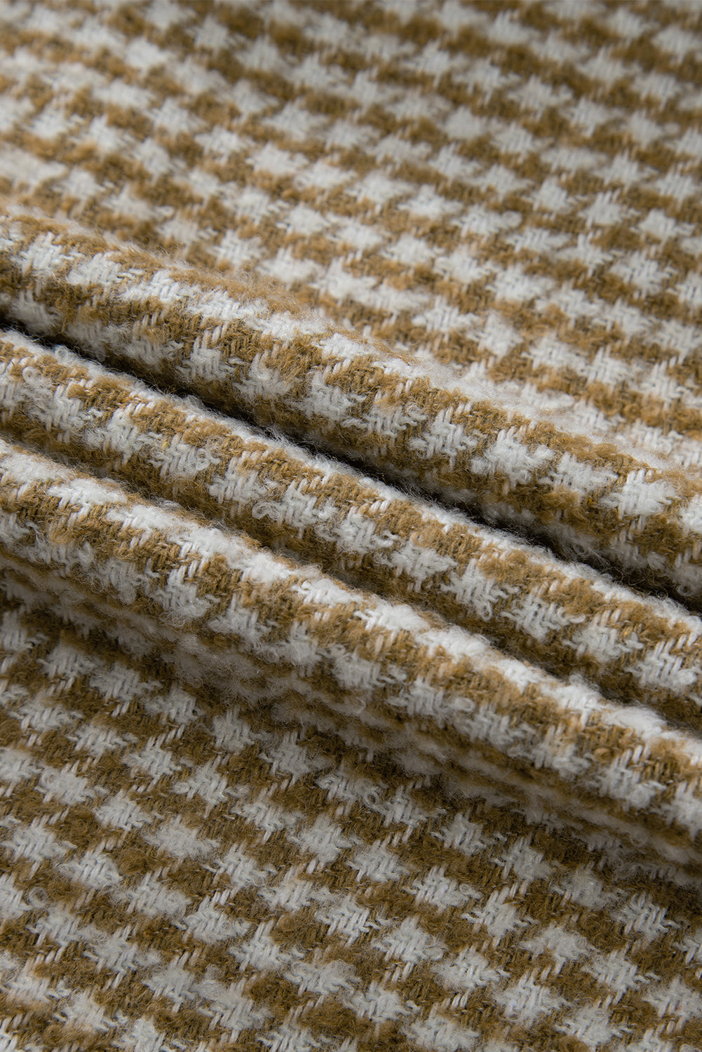 Khaki Houndstooth Textured Patchwork Loose Shacket Shewin