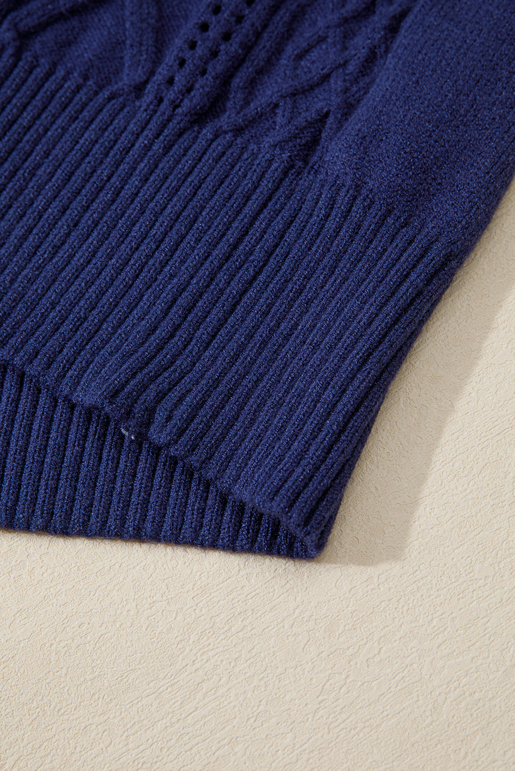 Navy Blue Mix Texture Knit Eyelet Detail Casual Sweater