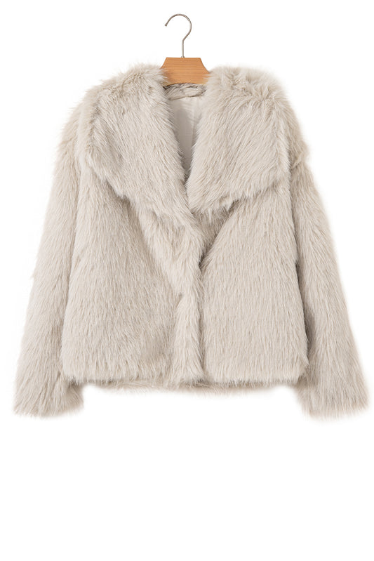 Jet Stream Solid Long Sleeve Thick Fuax Fur Coat