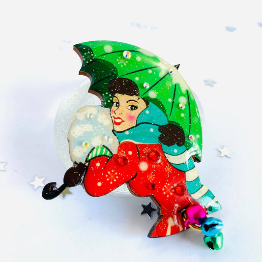 Christmas Umbrella Brooch by Rosie Rose Parker