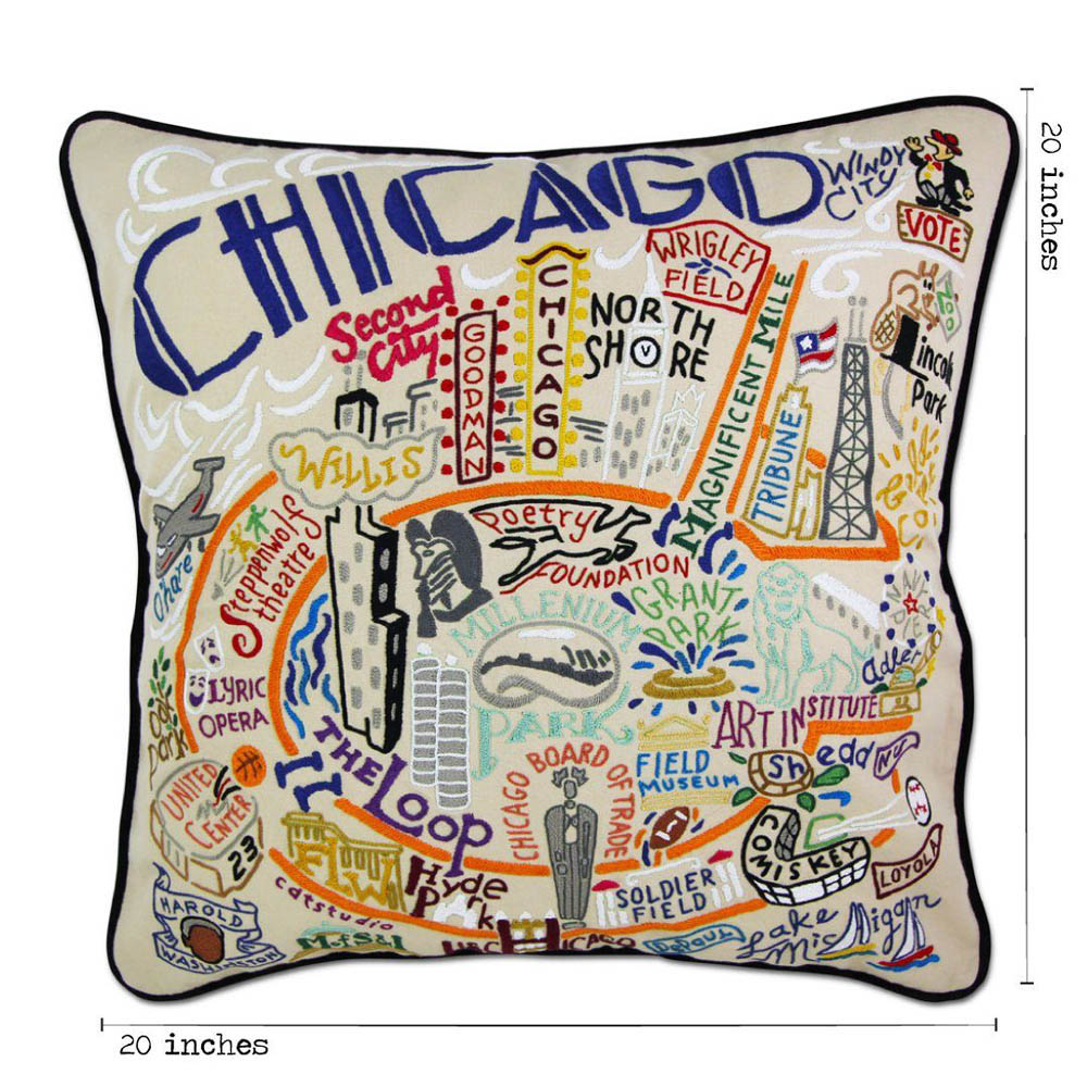 Chicago Hand-Embroidered Pillow by CatStudio Quirks!