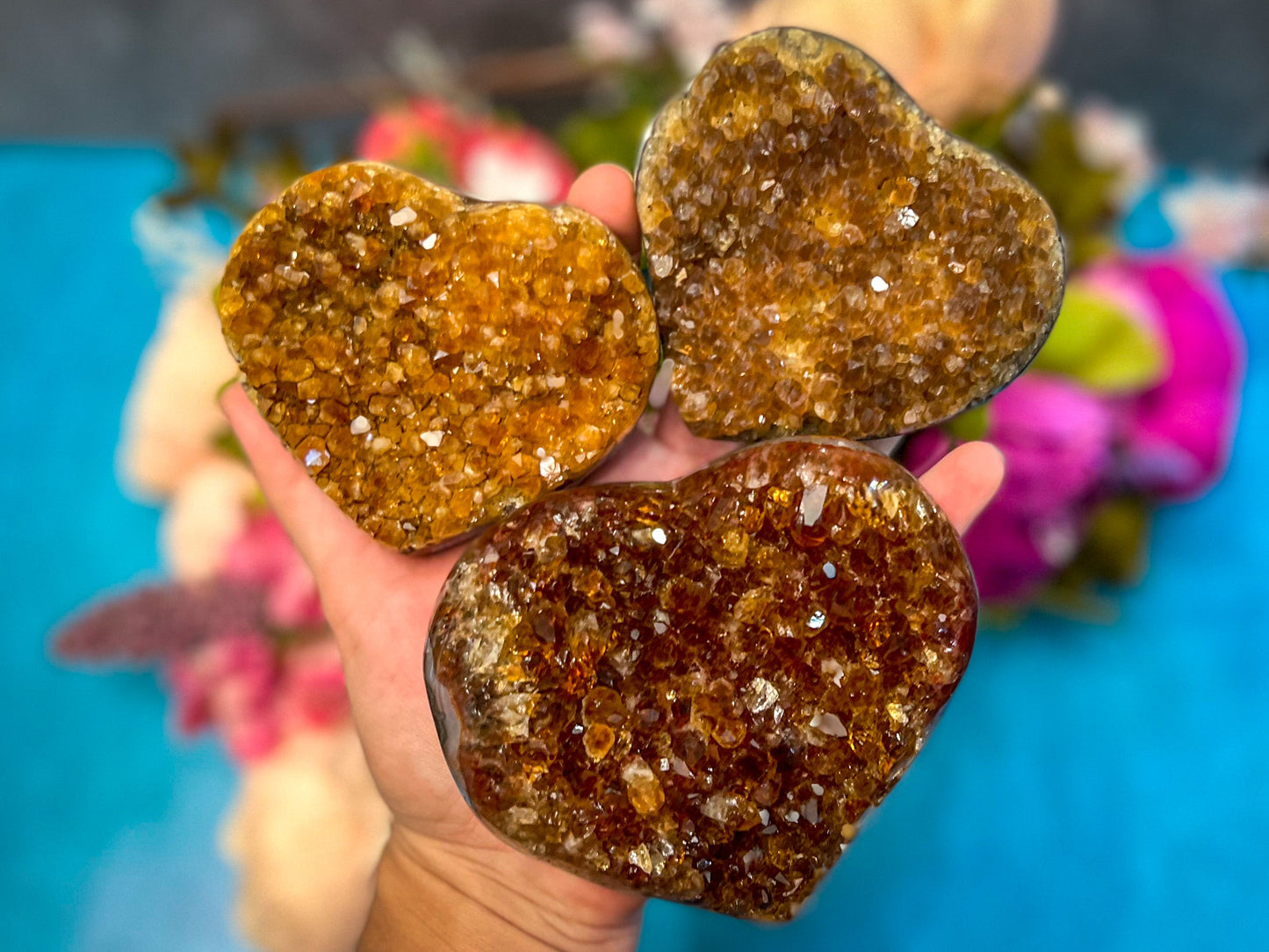 Raw Citrine Hearts, Ethically Sourced from Uruguay