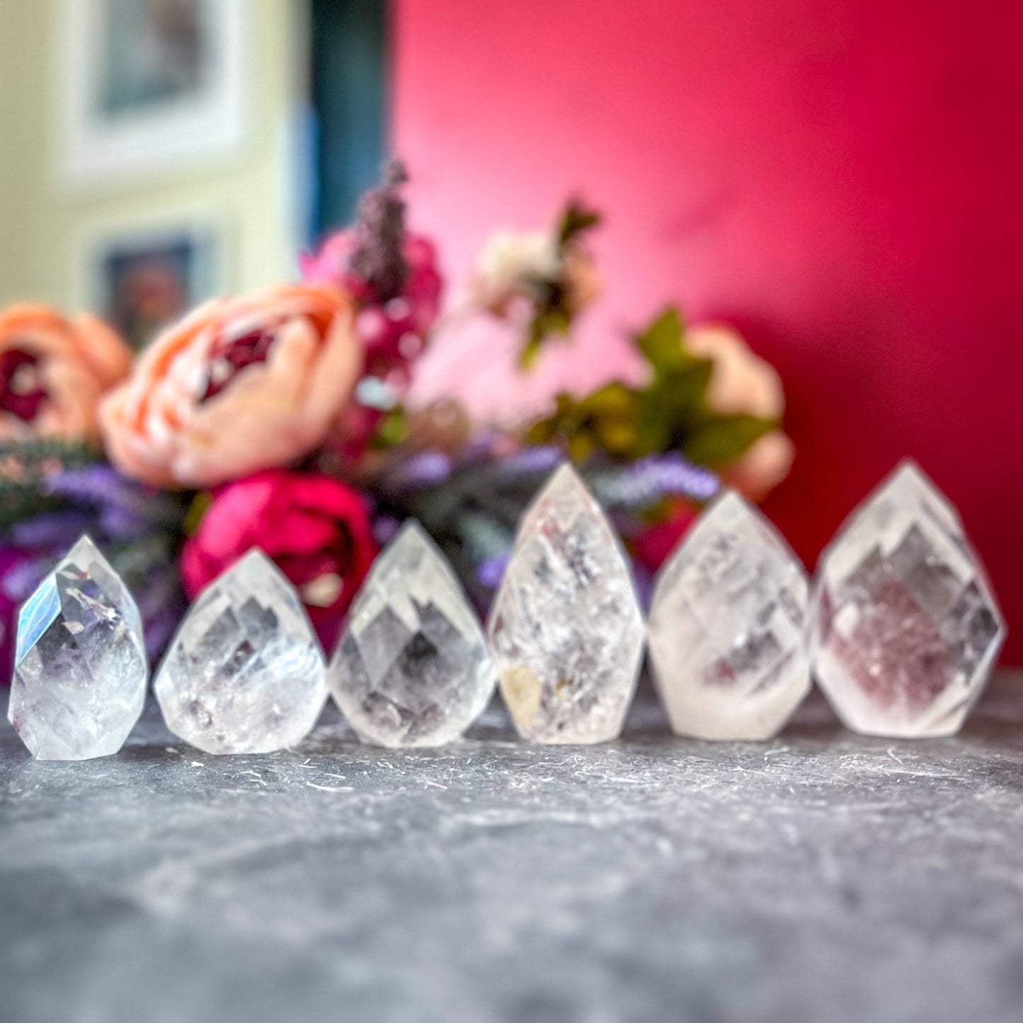 Clear Quartz Faceted Flames