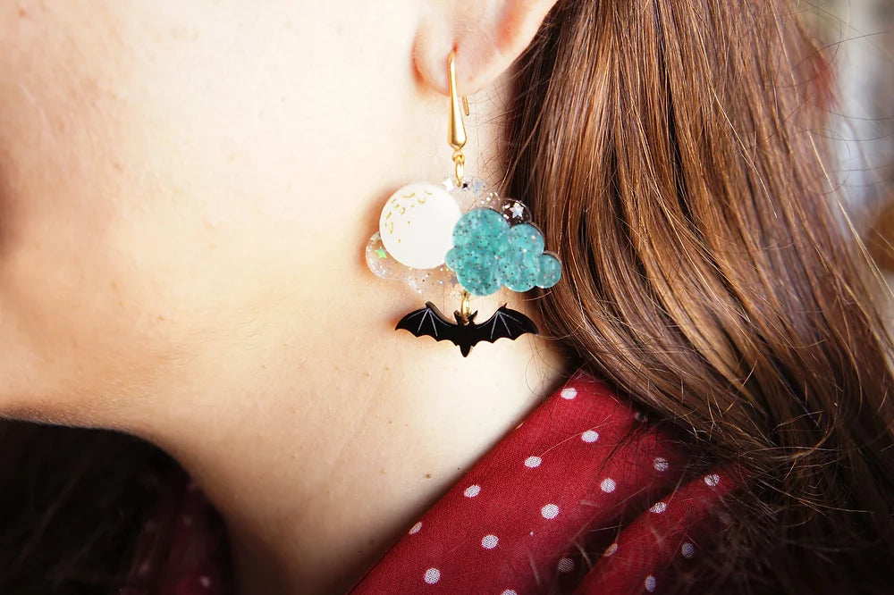 Cloud with Bats Halloween Earrings by Laliblue