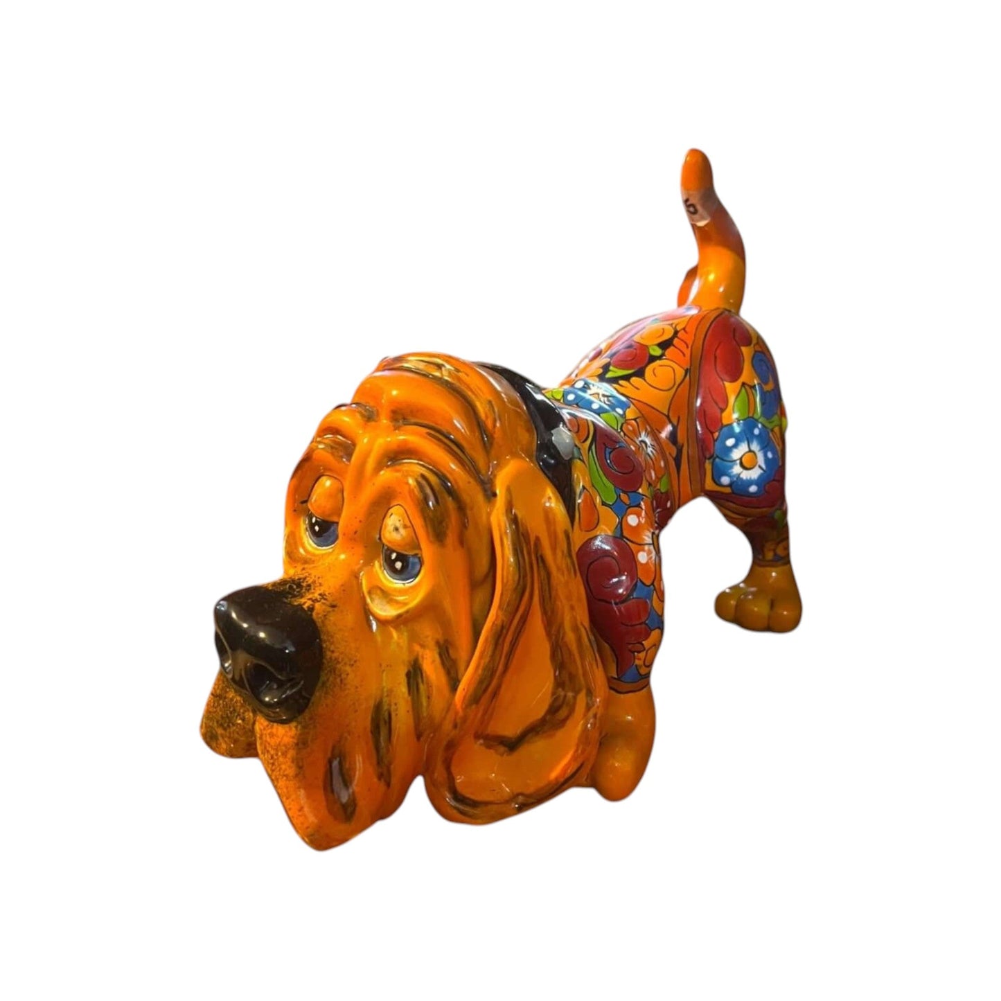 Colorful Talavera Hound Dog Statue | Handcrafted Mexican Dog Art (Medium Size)