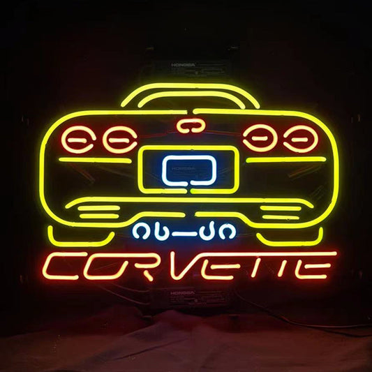 Yellow Corvette Auto Car Neon Signs Light Neon Signs Land