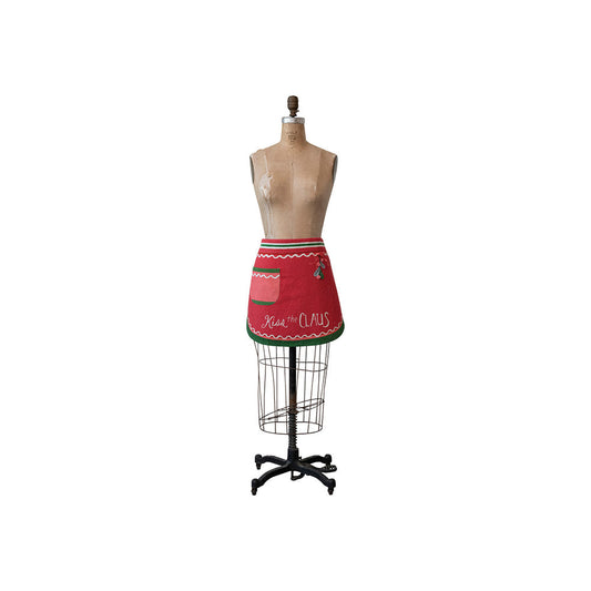 Embroidered & Printed Christmas Apron with Pom Poms & Pocket