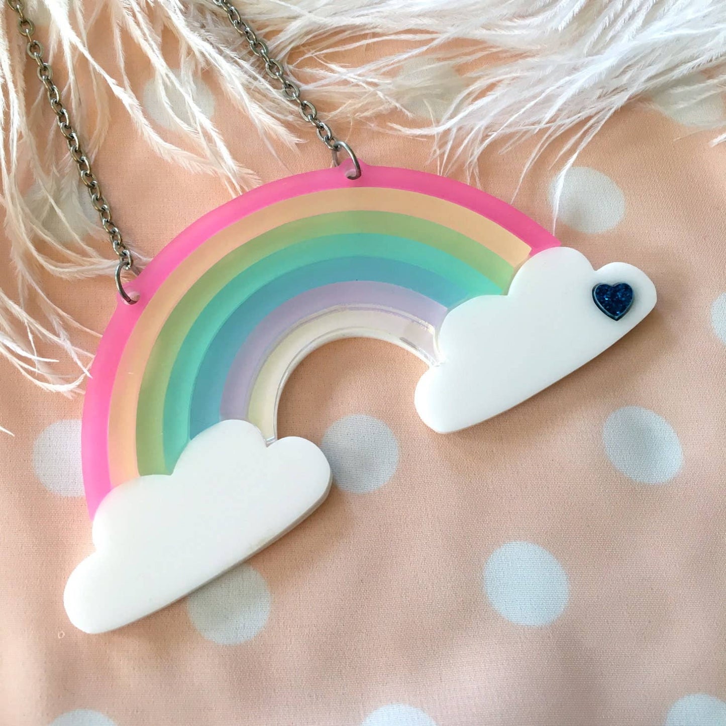 Pastel Frosted Rainbow Acrylic Statement Necklace With Clouds Quirks!