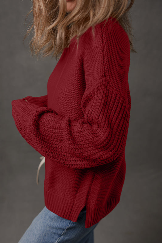 Red Dahlia Solid Color Front Seam Drop Shoulder Loose Sweater Shewin