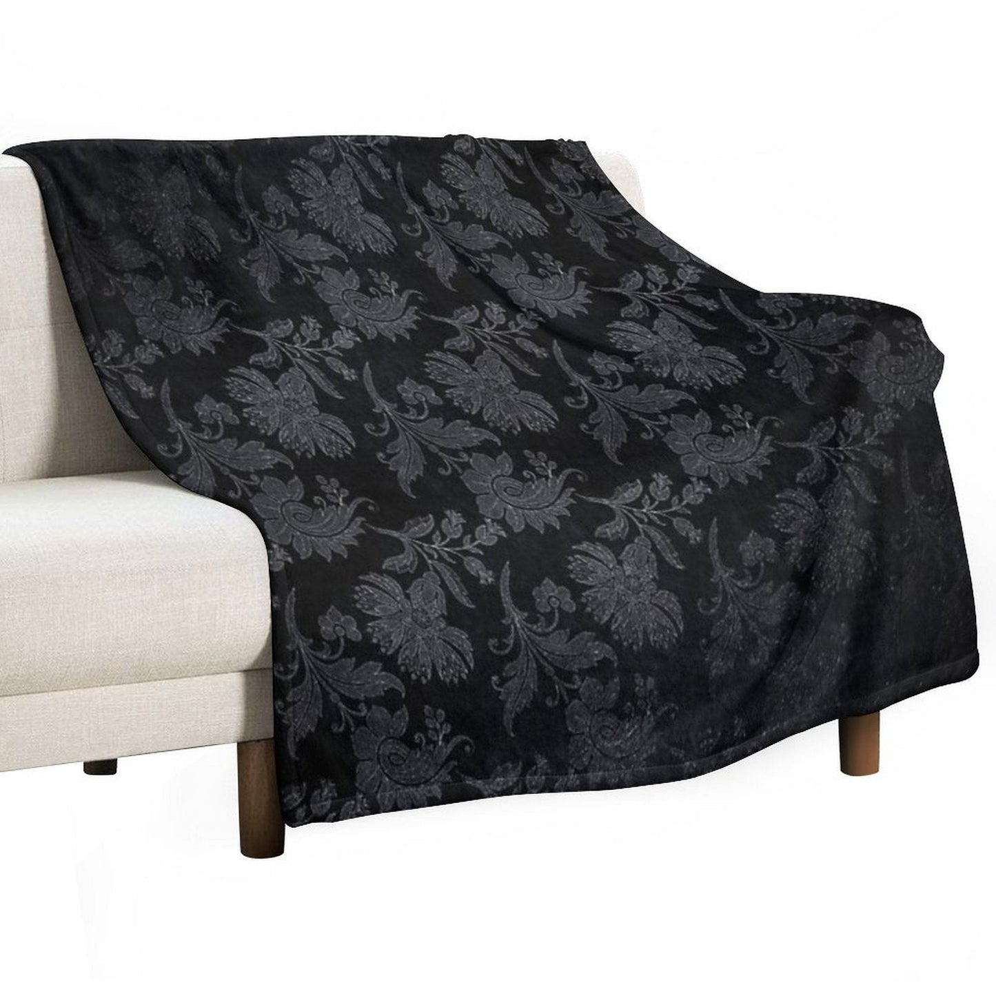 Black And Silver Vintage Damask Throw Blanket