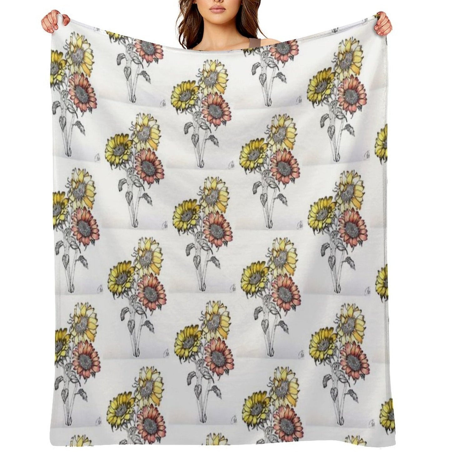 Colored Inked Sunflowers Throw Blanket