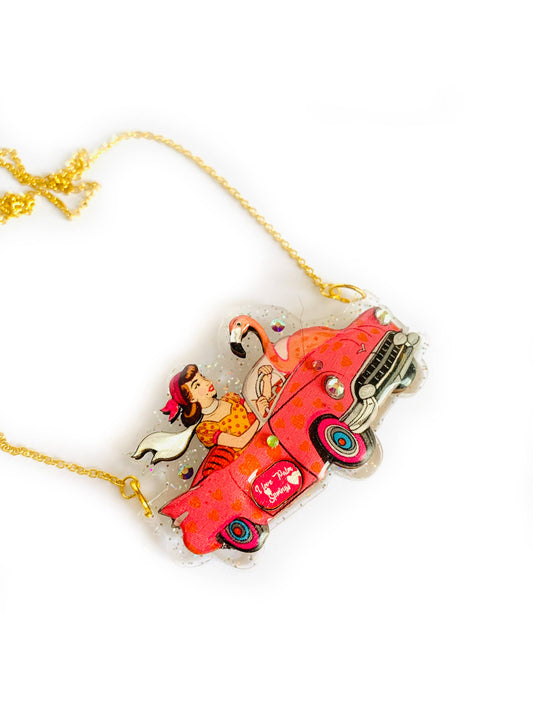Frankie & the Flamingo Car Necklace by Rosie Rose Parker Quirks!