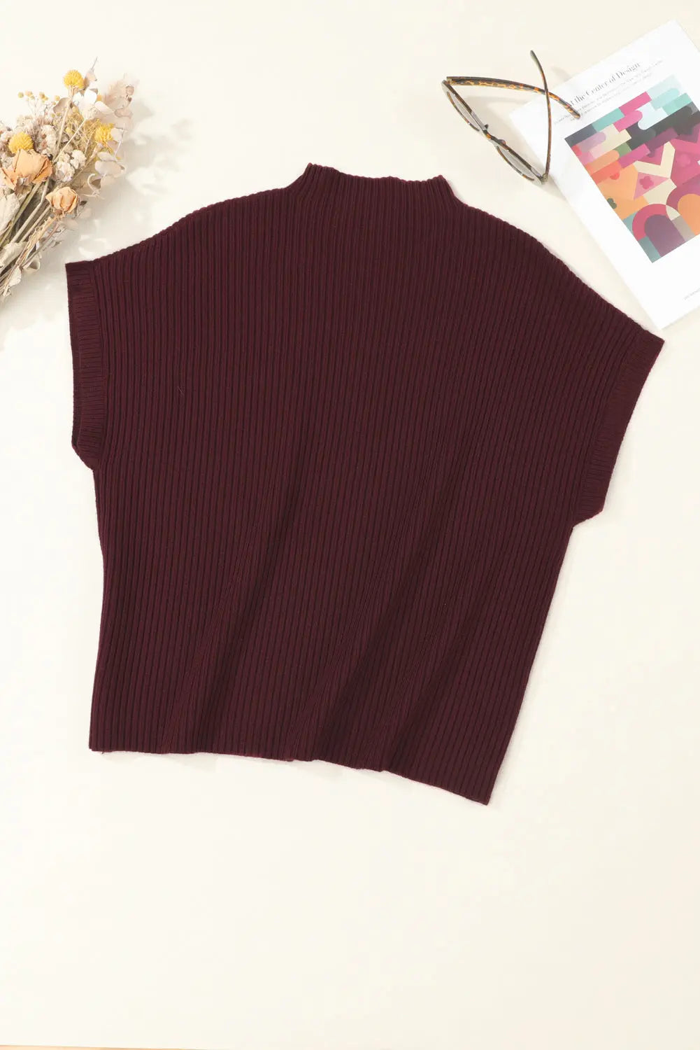 Gold Flame Patch Pocket Ribbed Knit Short Sleeve Sweater Shewin