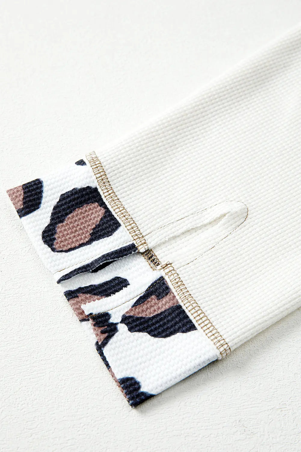 Apricot Leopard Mixed Texture Patchwork Zip Up Drop Shoulder Hoodie Shewin