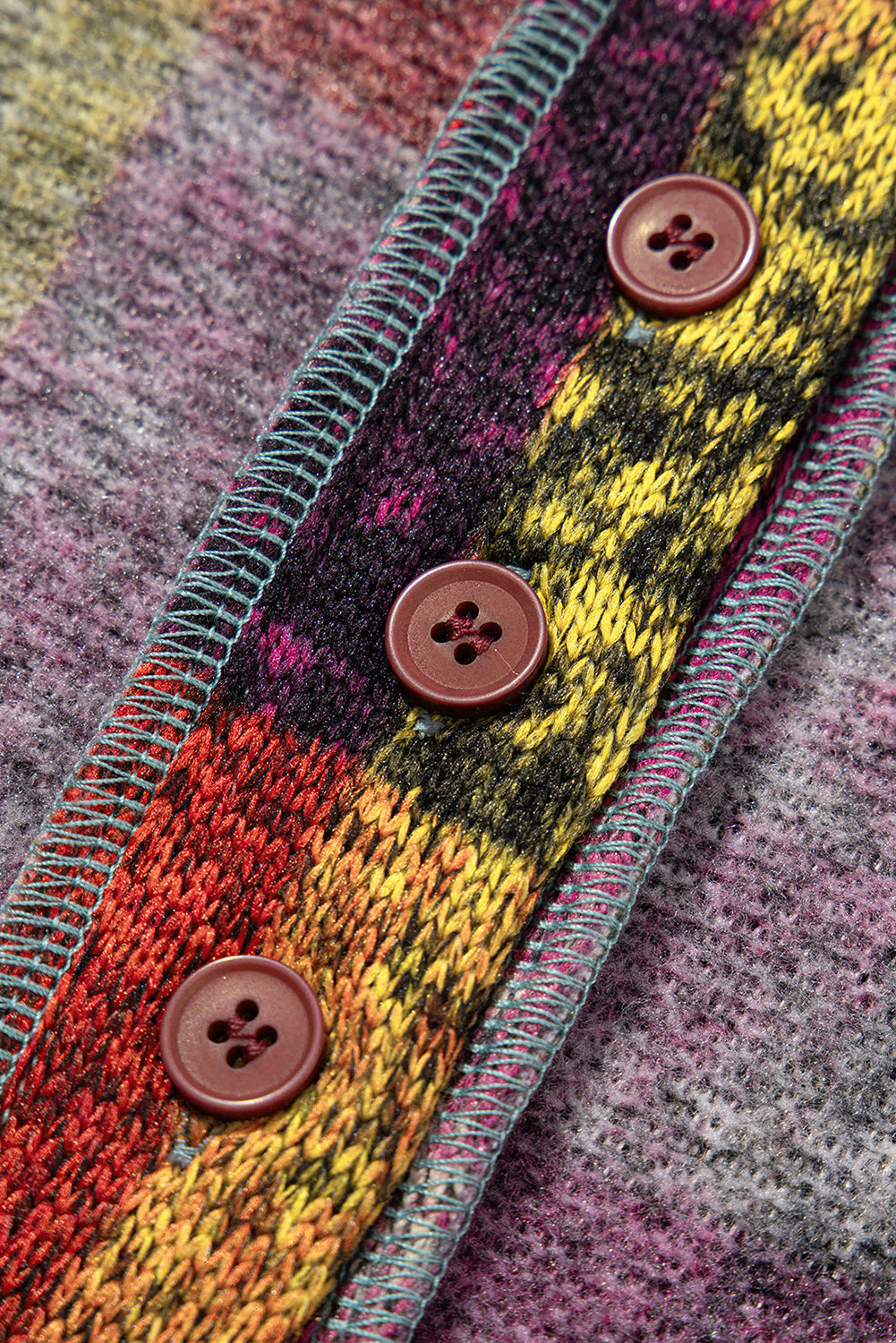 Multicolor Brushed Check Kangaroo Pocket Thumbholes Henley Hoodie Shewin