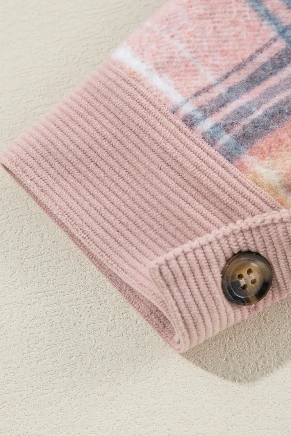 Cinnamon Plaid Corduroy Patchwork Pocket Loose Shacket Shewin