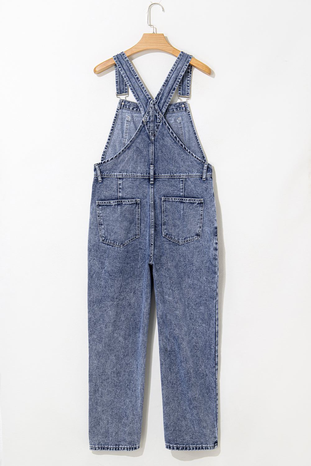 Sail Blue Straight Leg Pockets Denim Bib Overall Shewin