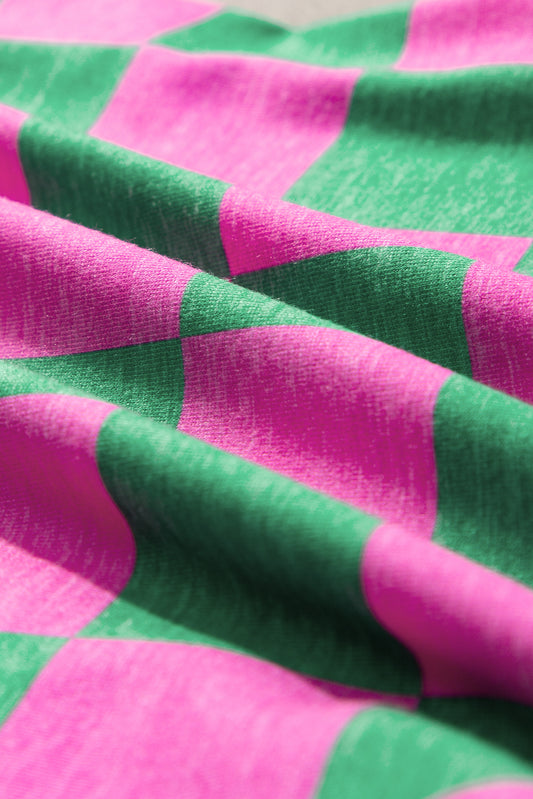 Green Checkered Print High Waist Wide Leg Pants