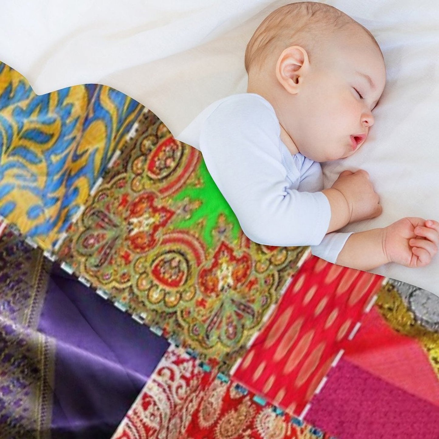 Boho Art  Sari Patchwork Quilt Throw Blanket