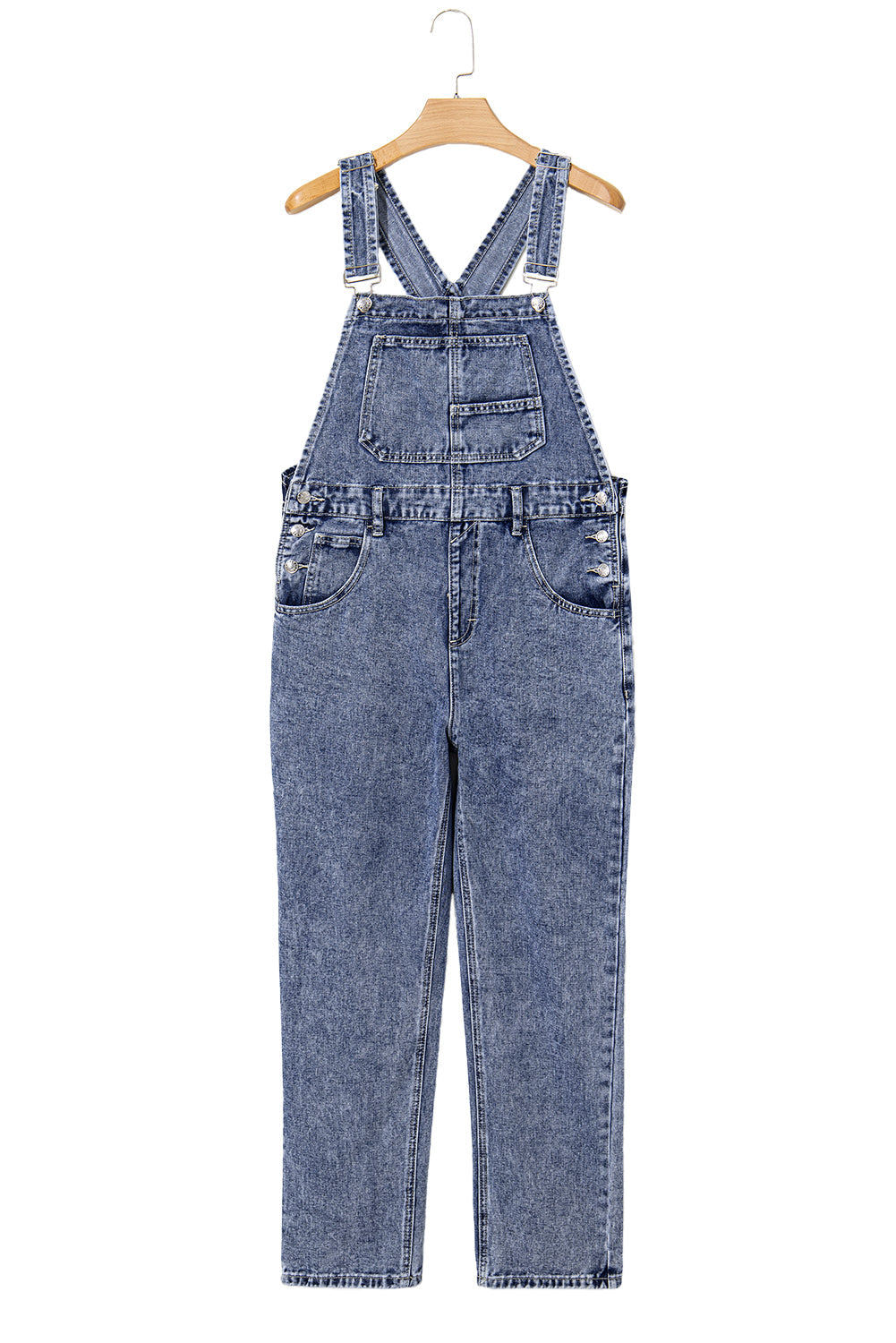 Sail Blue Straight Leg Pockets Denim Bib Overall Shewin