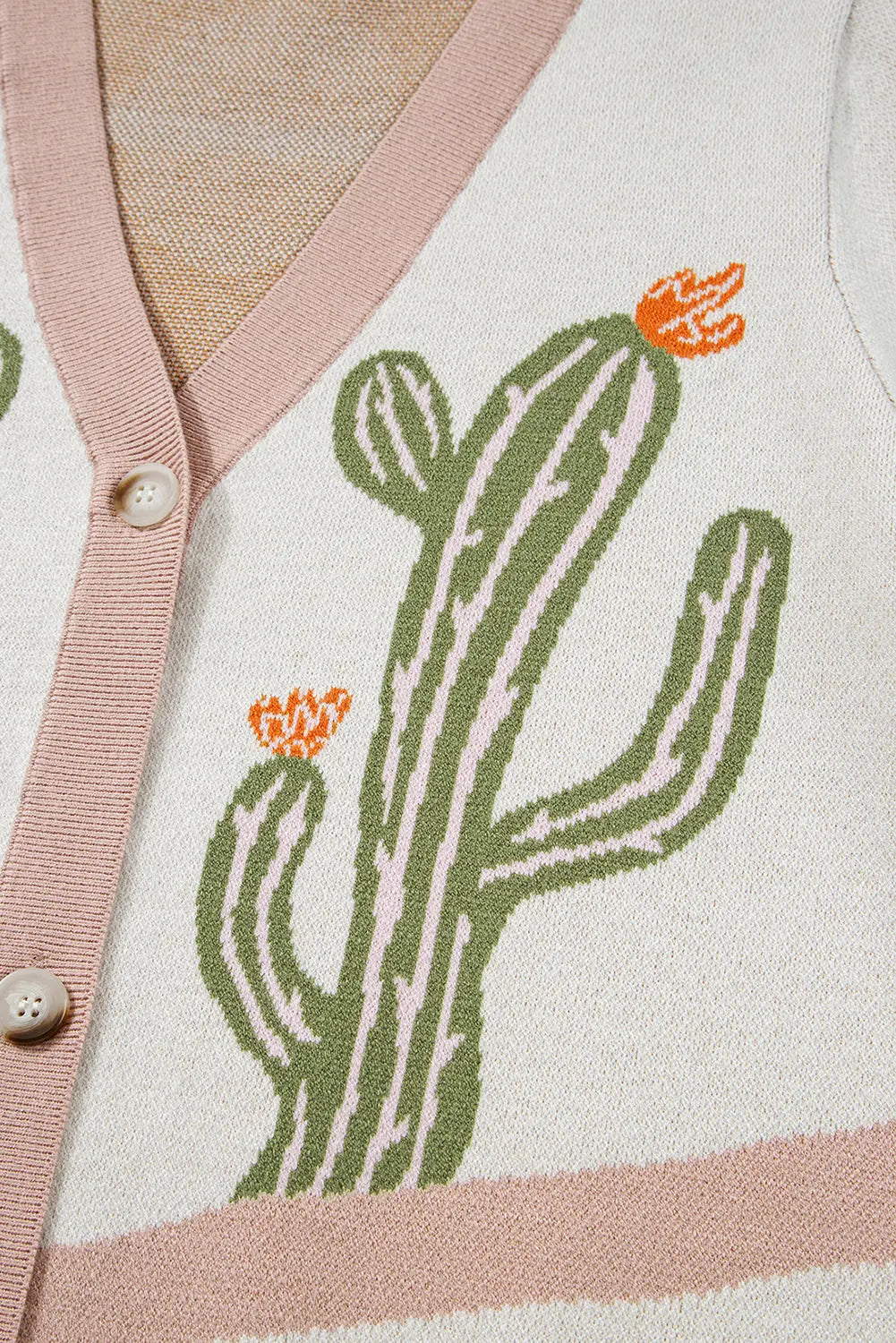 Apricot Cactus Pattern Button Front Knit Cardigan Shewin