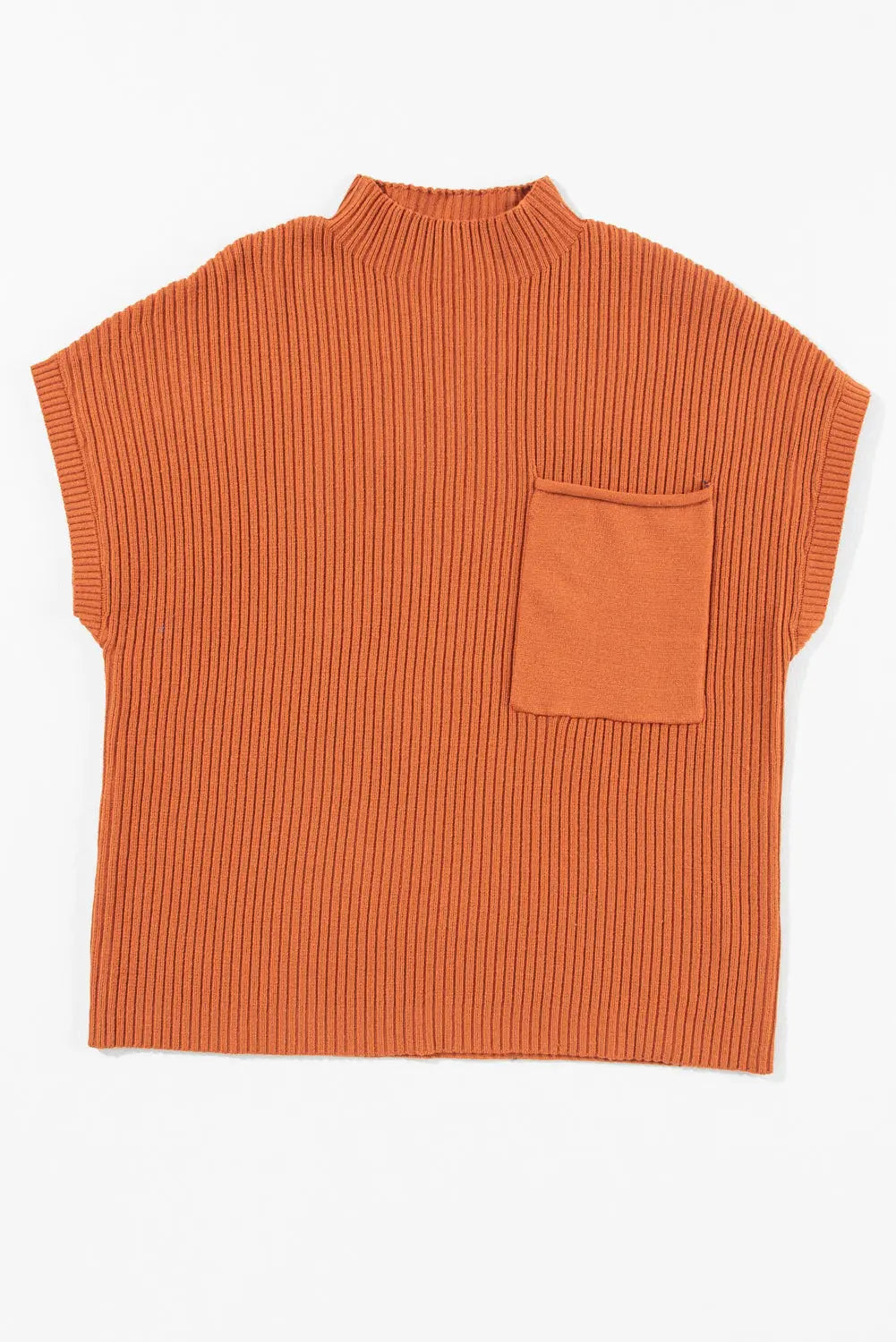 Gold Flame Patch Pocket Ribbed Knit Short Sleeve Sweater Shewin