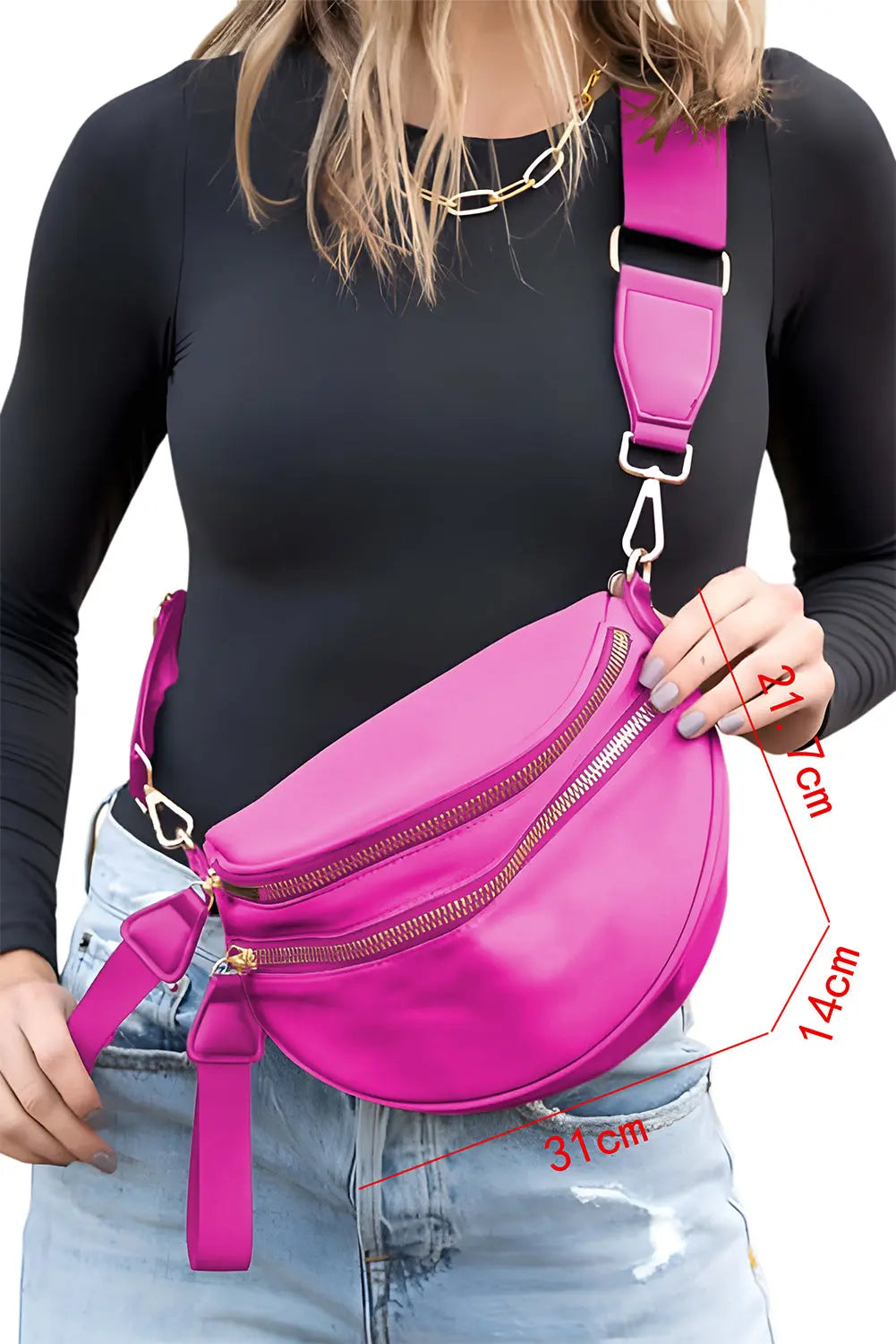 Light Blue Wide Strap Double Zipper Crossbody Bag Shewin