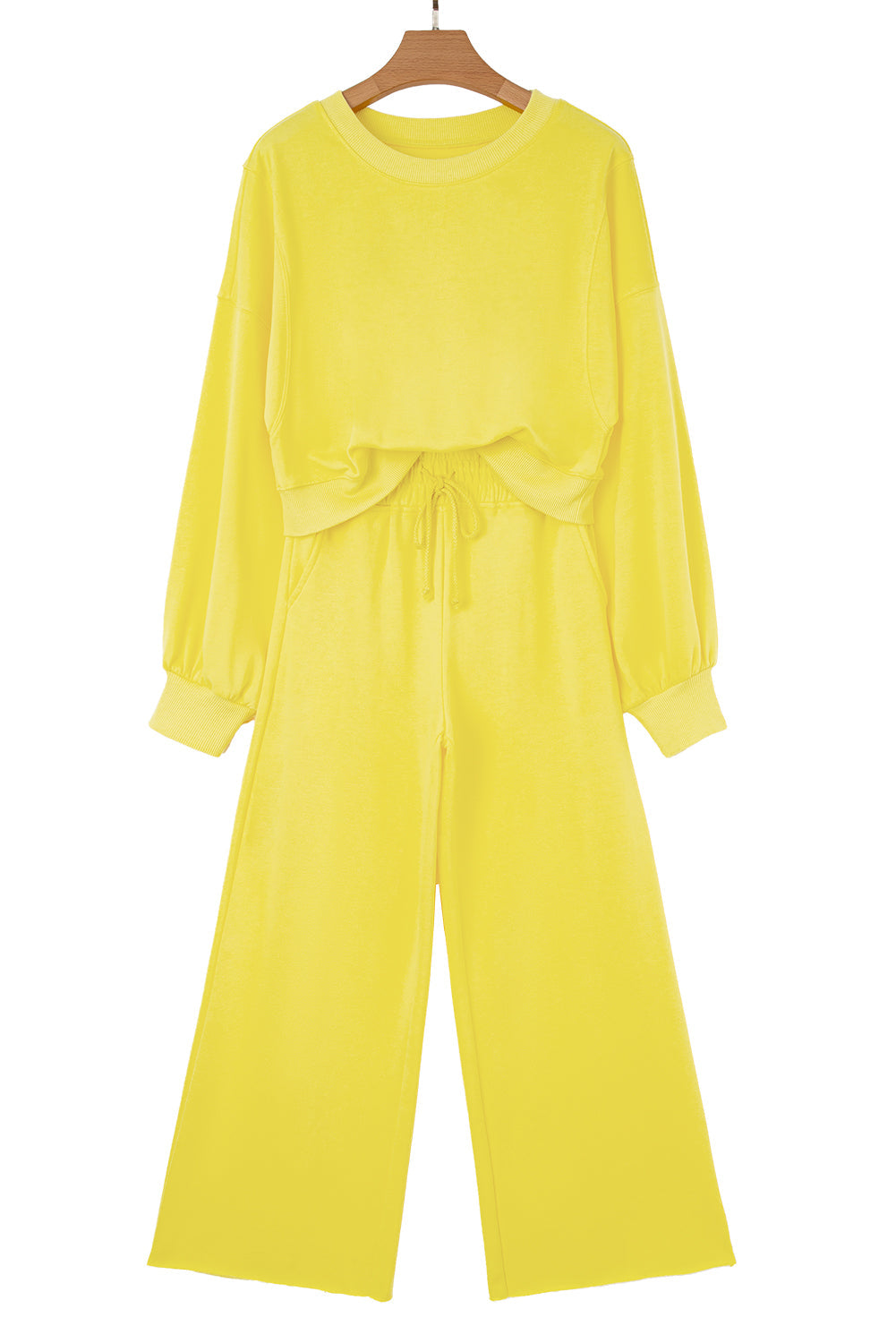 Flamingo Drop Shoulder Crop Pullover Drawstring Wide Leg Pants Set Shewin