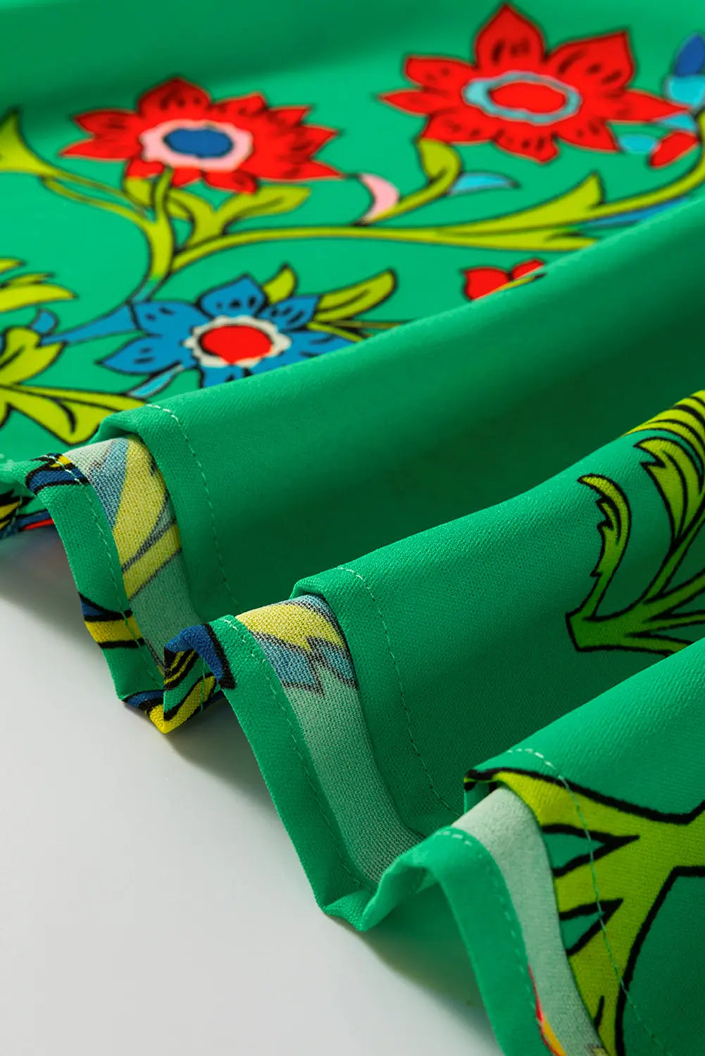 Green Floral Print Flutter Sleeve Frill Neck Blouse Shewin