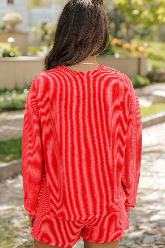 Gold Flame Sequin Christmas Tree Graphic Patch Application Long Sleeve Top and Shorts Set Shewin