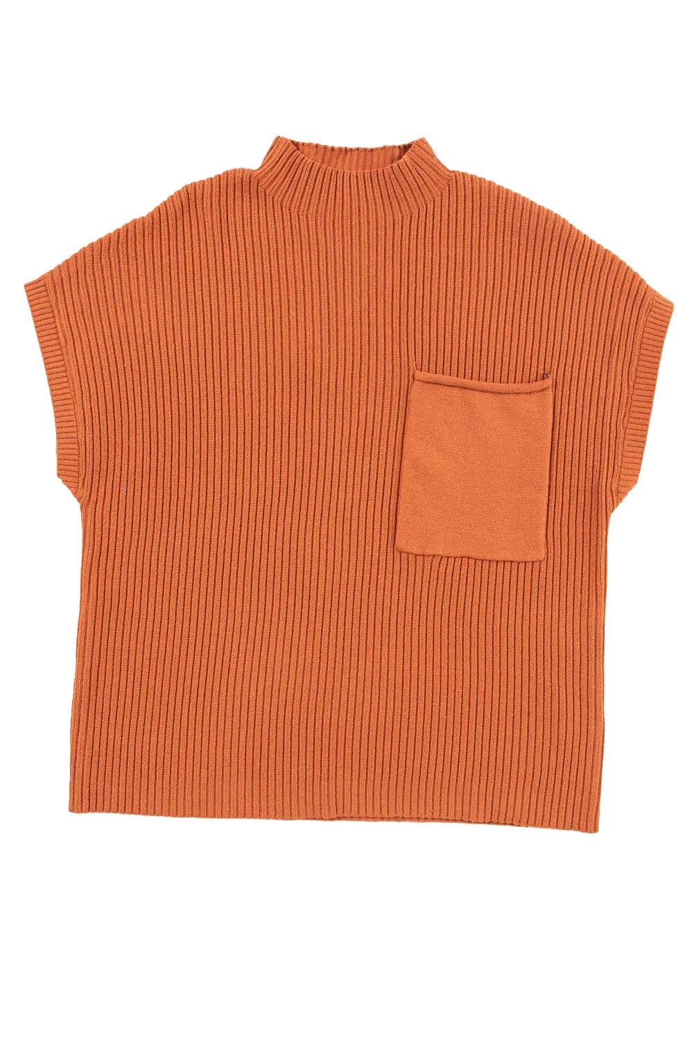 Gold Flame Patch Pocket Ribbed Knit Short Sleeve Sweater Shewin