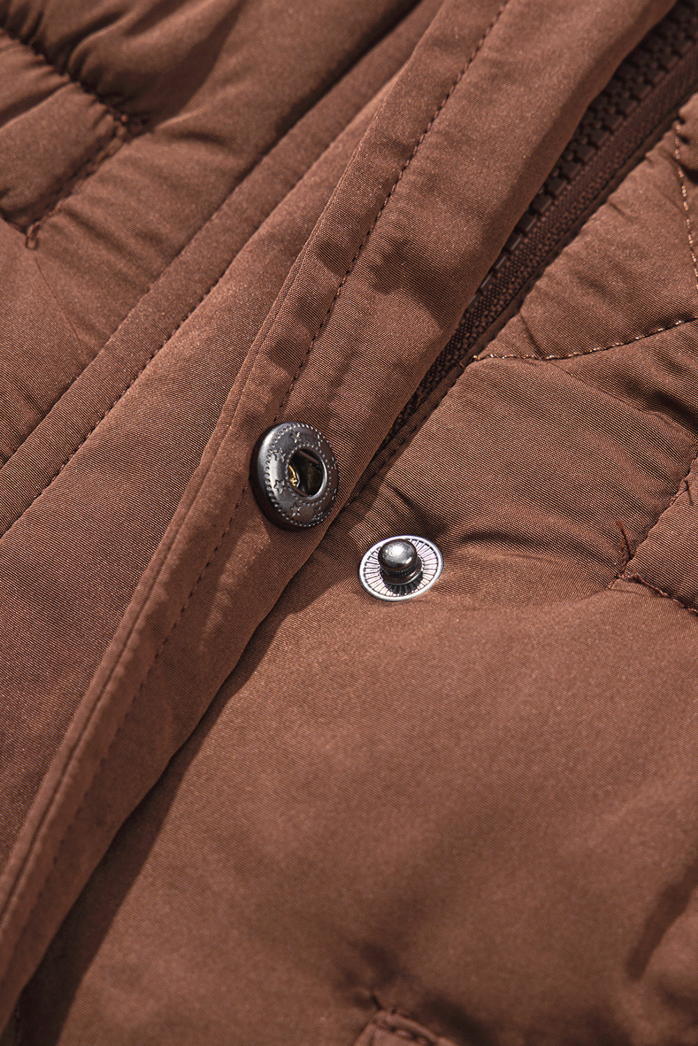 Coffee Puffer Quilted Stand Collar Pocketed Vest Coat Shewin