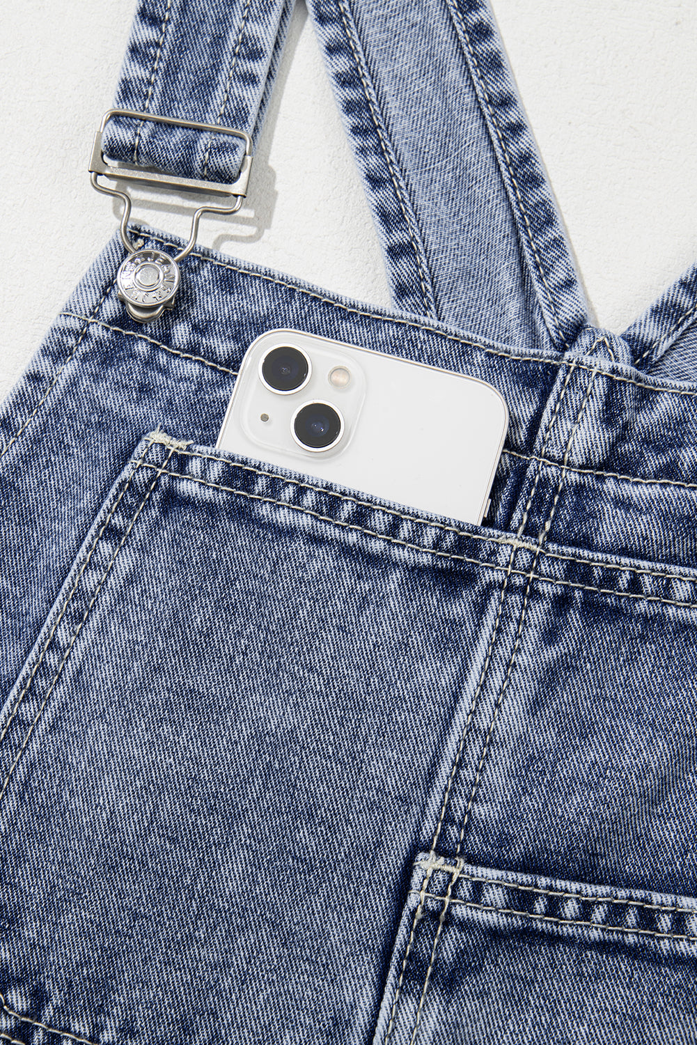 Sail Blue Straight Leg Pockets Denim Bib Overall Shewin