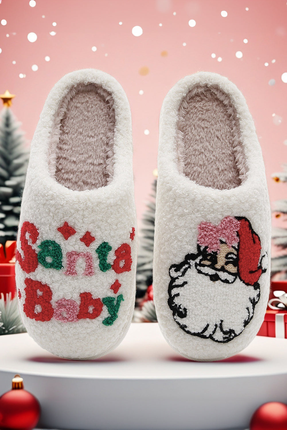 White Cute Santa Baby Holiday Winter Slippers