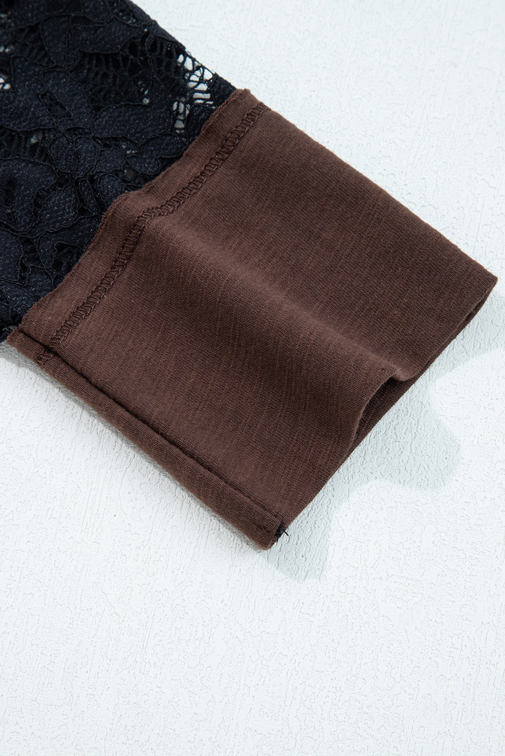 Light French Beige Sheer Lace Patchwork Casual Long Sleeve Tee