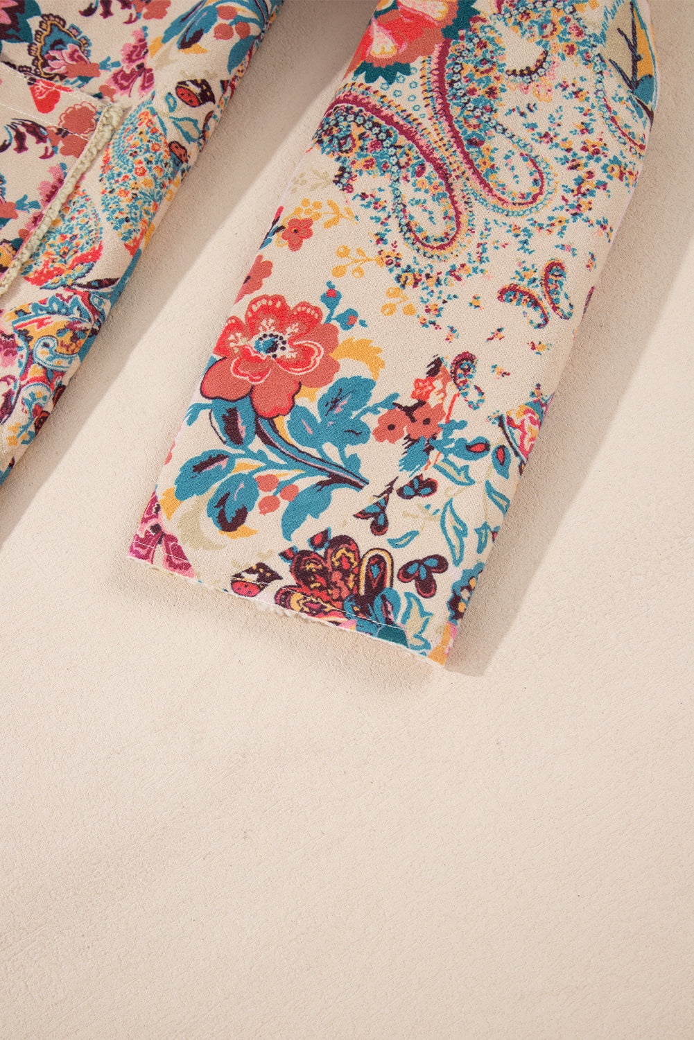 Beige Vintage Paisley Floral Printed Sherpa Lined Hooded Jacket Shewin