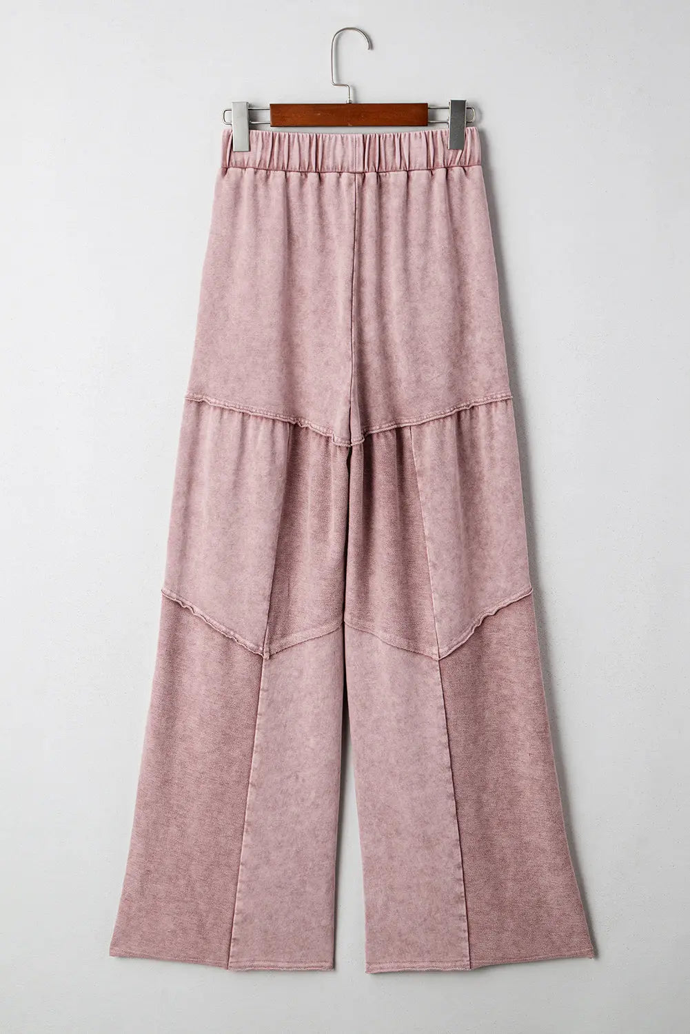 Mineral Wash Tiered Wide Leg Patchwork Drawstring Pants Shewin