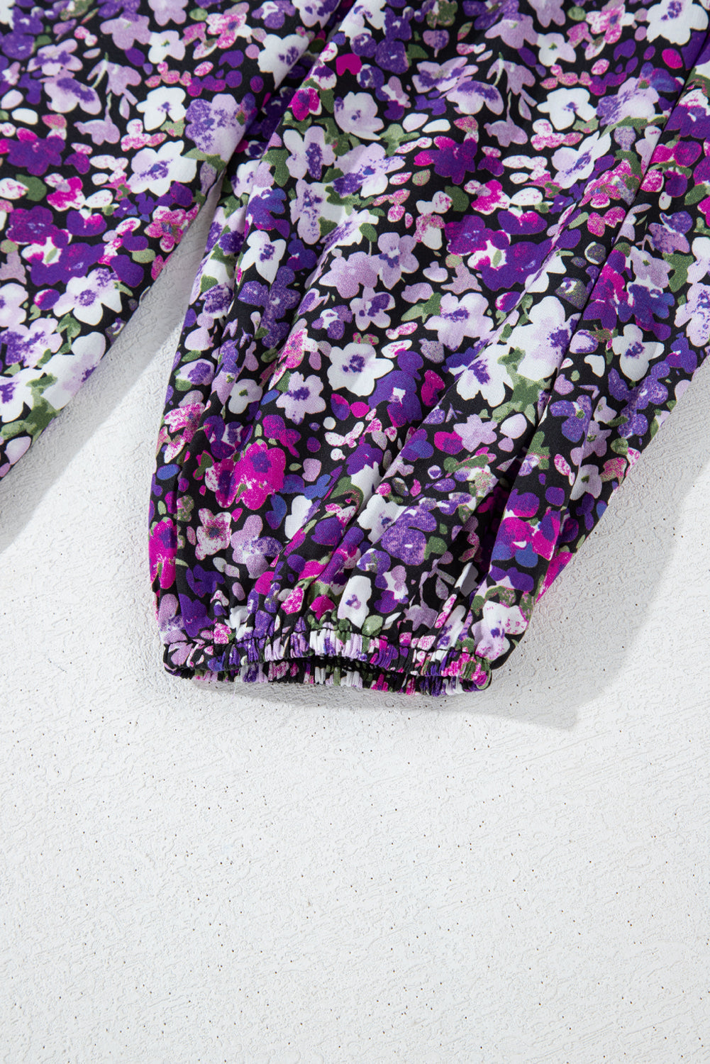 Purple Boho Ditsy Floral Split V Neck Bubble Sleeve Blouse Shewin