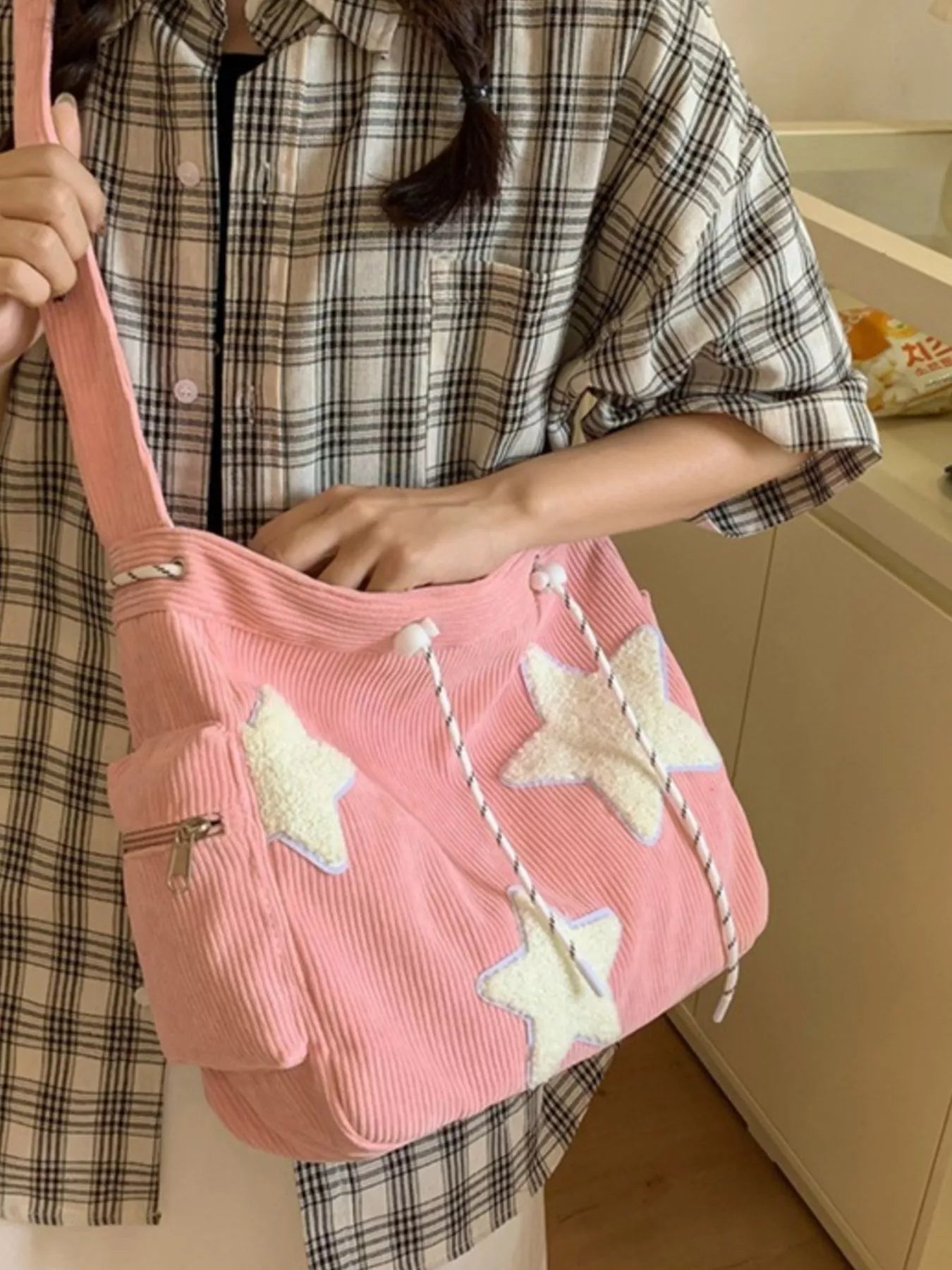 Corduroy Star Applique Casual Crossbody Bag - Creative Freedom Collective