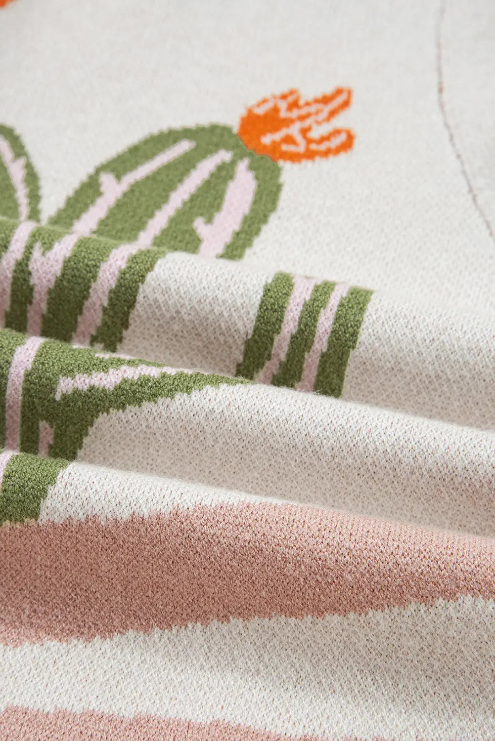 Apricot Cactus Pattern Button Front Knit Cardigan Shewin