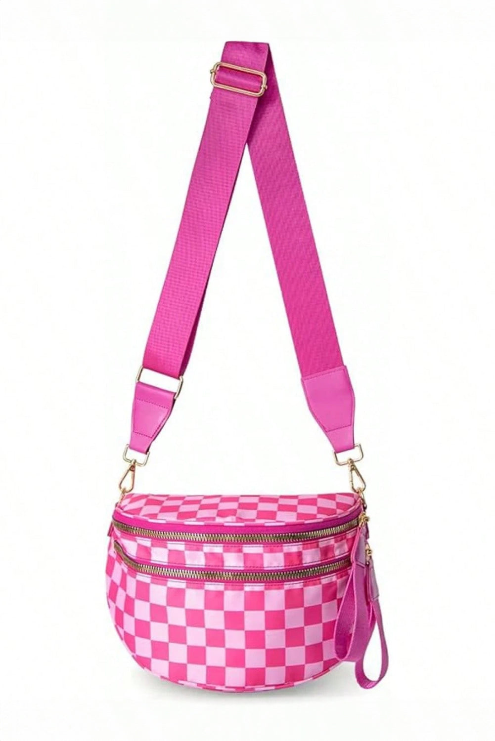 Checkered Print Wide Strap Large Crossbody Bag Shewin