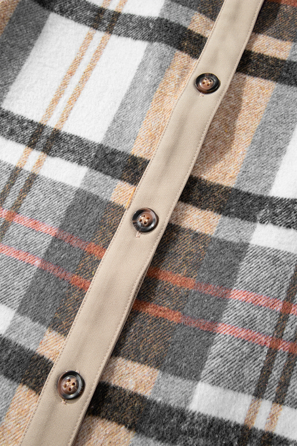 Khaki Plaid Patchwork Long Sleeve Jacket Shewin