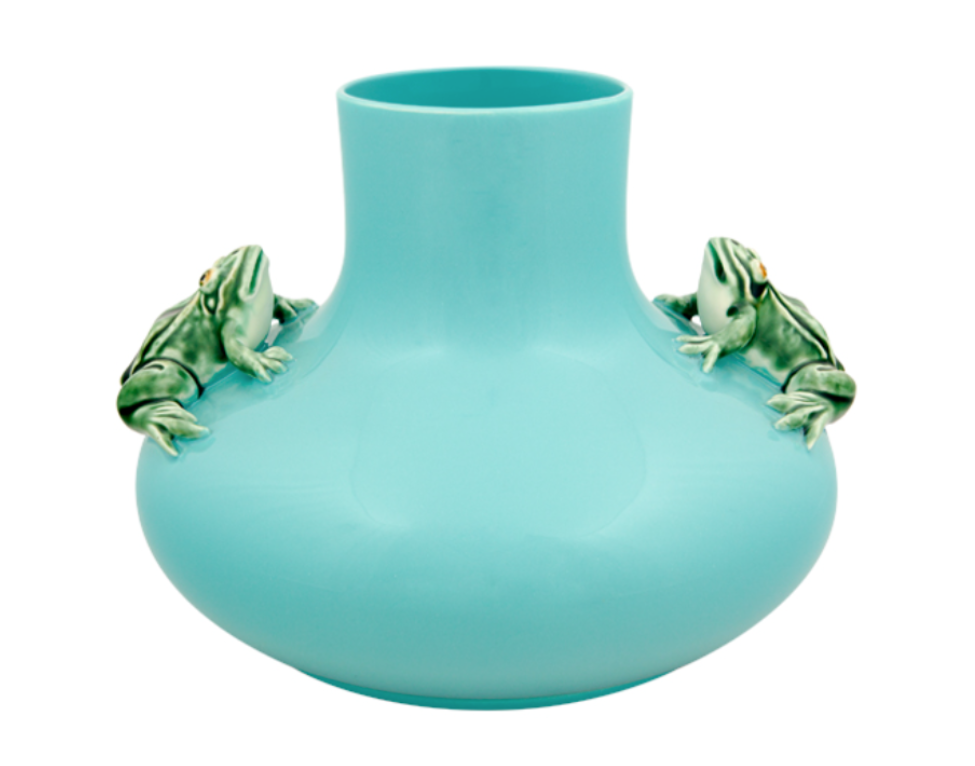Blue Vase with whimsically decorated 2 Frogs Fragola