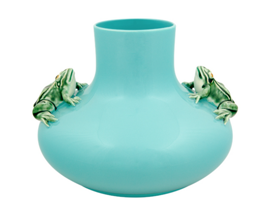 Blue Vase with whimsically decorated 2 Frogs Fragola