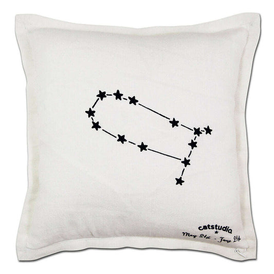 Gemini Astrology Hand-Embroidered Pillow by Cat Studio