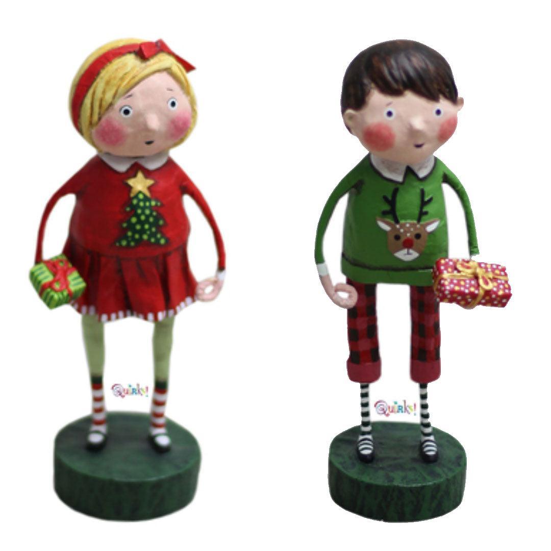 Gift Exchange Boy & Girl Set of 2 Christmas Figurines by Lori Mitchell Quirks!