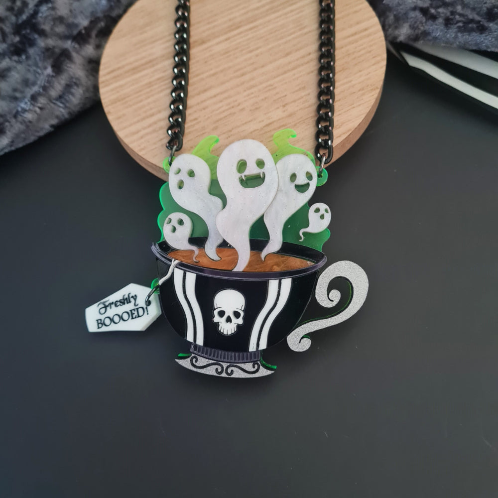 Gothic Ghost Teacup Brooch by Cherryloco